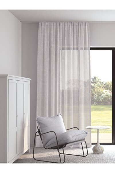 Pastel Optik Beyaz Rengi Keten Görünümlü Ekstraforlu Tül Perde Ütü Istemez