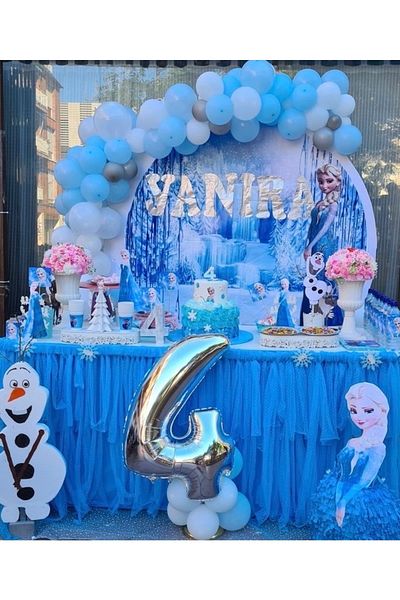 MFM Party 4 Year Old Number Silver Foil Frozen Elsa Chain Balloon Set