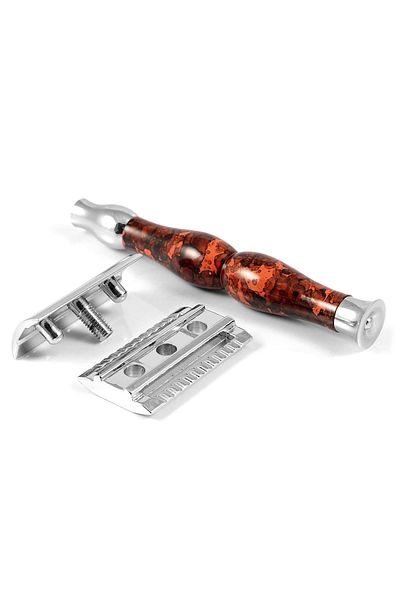 Parker 45r Wood Look Chrome Artdeco Παραδοσιακή ξυριστική μηχανή τριών τεμαχίων χρωμίου διπλής ακμής ξυριστική λεπίδα