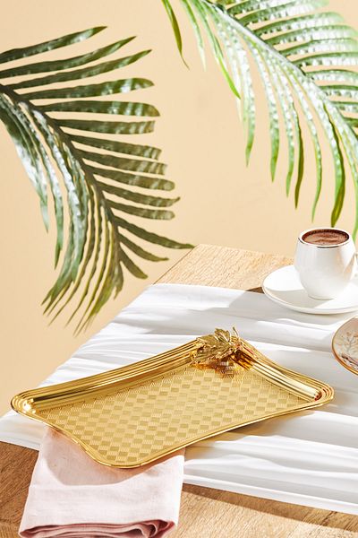Emsan Leafy Rectangular Tray Gold