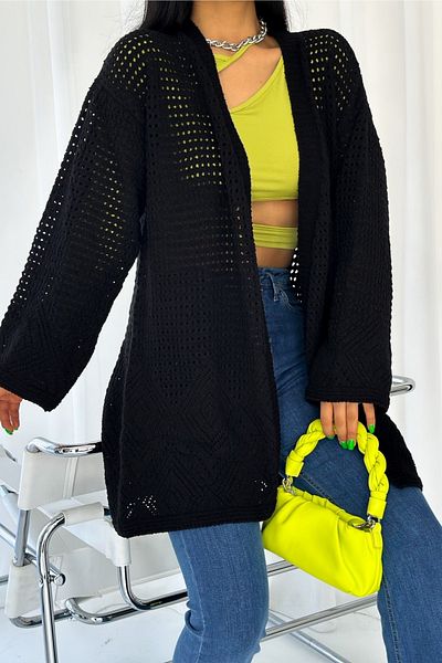 FEMELLE Cardigan de damă, negru, cu umăr scăzut, mărime standard, supradimensionat