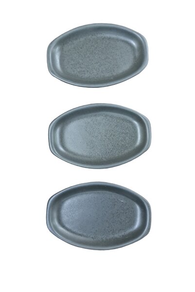 Matar Endüstriyel Mutfak Ekipmanları Porcelain Smoked Color 18 Cm Boat Plate Breakfast, Snack Bowl 3 Pieces