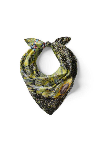 Bursa İpek Green Sunflower Pattern Silk Handkerchief