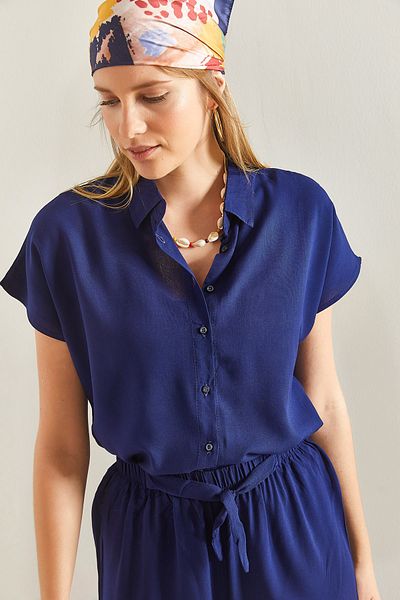 Bianco Lucci Kurzärmliges Basic-Viskosehemd für Damen