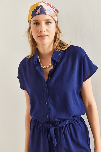 Bianco Lucci Kurzärmliges Basic-Viskosehemd für Damen