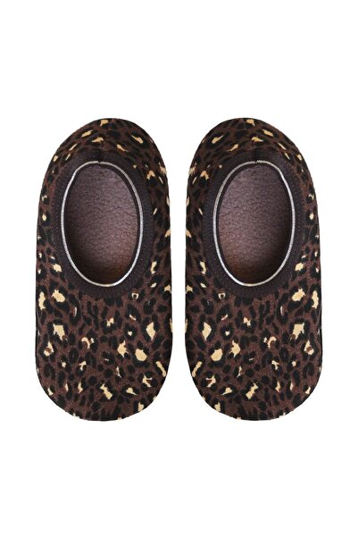 UNLIMITED LEGWEAR Kahverengi Leopar Desenli Altı Kaymaz Çocuk Ev Patiği