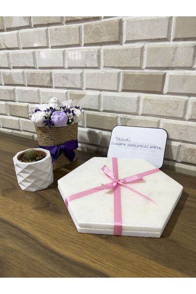 TUQCO Doğaltaş 8’’ Altıgen Golden 2 ’li Mermer Aksesuar