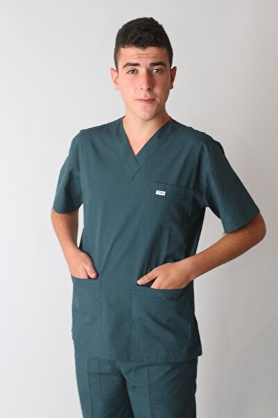 E Tıp Tekstil Rm Uniforms Likralı Hemşire Doktor Erkek Koyu Yeşil Forma Takımı
