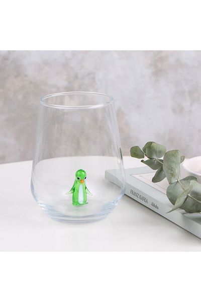 ADAMODART Green Penguin Figured Murano Glass Design Handmade Single Water Cup