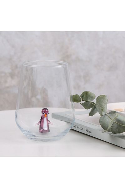 ADAMODART Purple Penguin Figured Murano Glass Design Handmade Single Water Cup