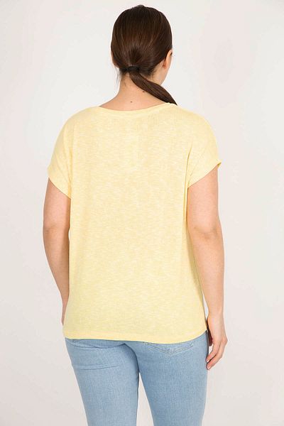 Şans Women's Yellow Large Size Crew Neck Low Sleeve Blouse 65n36105