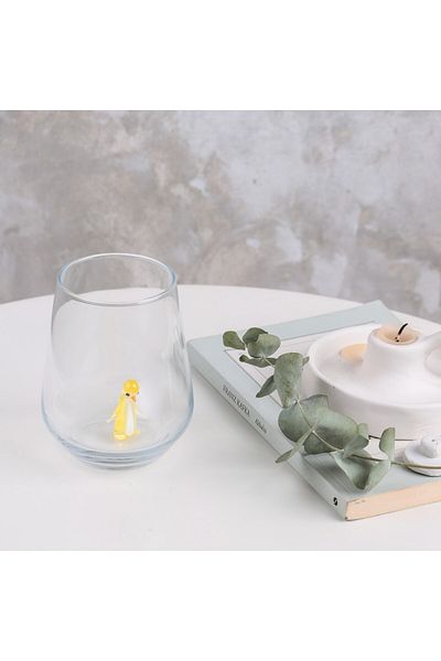 ADAMODART Yellow Penguin Figured Murano Glass Design Handmade Single Water Cup