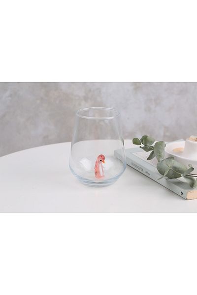 ADAMODART Pink Penguin Figured Murano Glass Design Handmade Single Water Cup