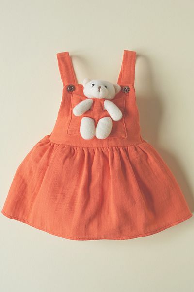 ipek atlas Baby Girl Gardener Children's Salopet with Teddy Bear