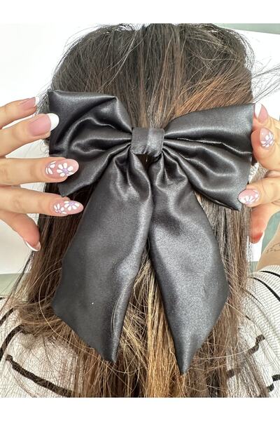 alsaccessories Cataramă cu fundă cu clips din satin de culoare neagră