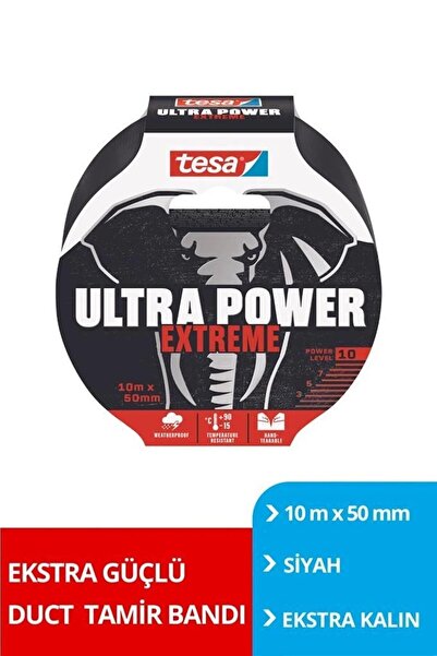Tesa Ekstra Güçlü Duct Tamir Bandı, Ultra Power, 10m X 50mm, Siyah