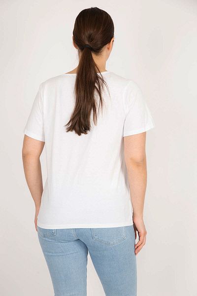 Şans Women's White Large Size Cotton Fabric Front Printed Blouse 65n36107