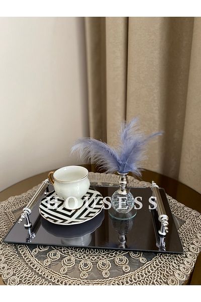 Housess Promise Engagement Henna Tray Smoked Decorative Rectangular Presentation Tray 17x27 Cm