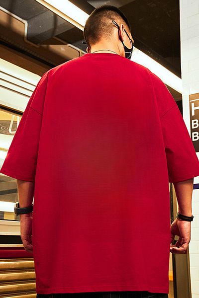 la gizzia Chest Printed Large Size Oversize Black Gray White Claret Red Poor Sleeve Tunic T-Shirt
