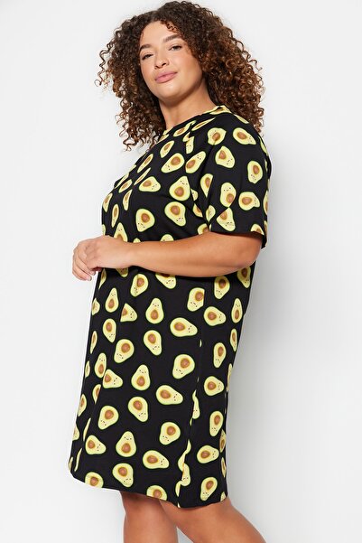 Trendyol Curve Tarka avokádó mintás kötött póló Hálóruha TBBSS23AI00014