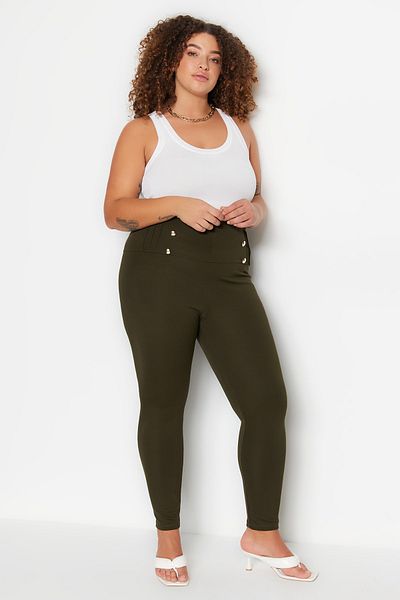 Trendyol Curve Plus Size Leggings - Green - High Waist