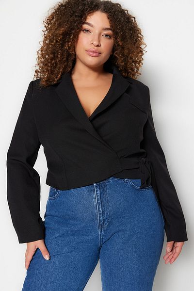 Trendyol Curve Черно яке с тъкани блейзъри с връзки TBBSS23AG00019