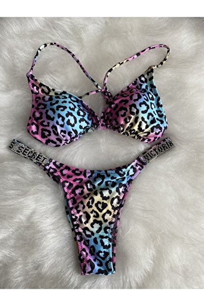 İlaydaButik Taşlı Üçgen Model Desenli Bikini Takım
