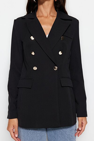 Trendyol Collection Black Regular Lined Woven Blazer Jacket TWOSS23BC00113