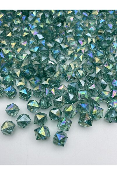 Hedef Bijuteri 100 جرام 14 ملم مكعب أخضر زمردي مع جانجان، خرز أكريليك نموذج م...