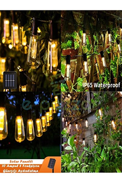 epazzar 10'lu Multibulb Ampul 8 Fonksiyonlu Festival Kamp Bahçe Solar Panelli...