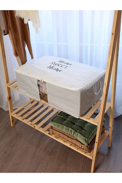 Timburly Πλένεται βαμβακερό Home Sweet Home Γραμμένο Γκρι Κορυφαία Γκρι Γραφή Organizer Τσάντα 22x46x62cm D9