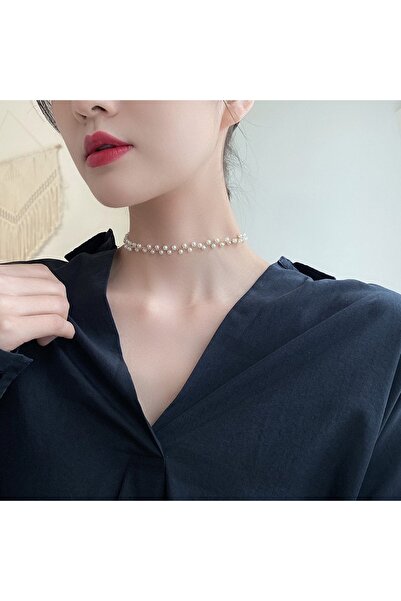 Tesbihane Metal Alaşım Üzeri Altın Kaplama Uzunluğu Ayarlanabilir Kadın Inci Kolye