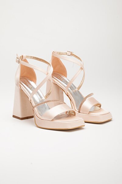 LİLLA Women's Angular Platform High Thick Heeled Evening Dress Shoes