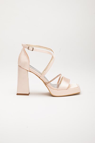 LİLLA Women's Angular Platform High Thick Heeled Evening Dress Shoes