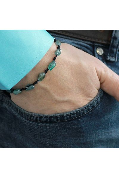 Tesbihane Macrame Braided Natural Cut Dorica Ball Detailed Larimar Natural Stone Men's Bracelet
