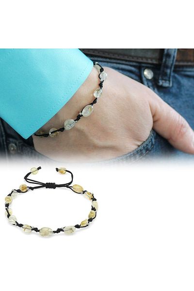 Tesbihane Macrame Braided Natural Cut Dorica Ball Detailed Citrine Natural Stone Men's Bracelet