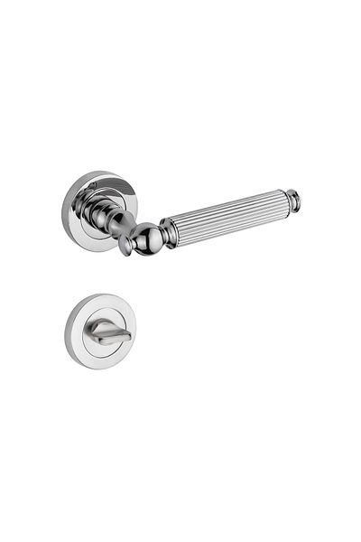KOLDOOR Dynasty Striped Chrome Bathroom WC Door Handle with Rosette 1 Set