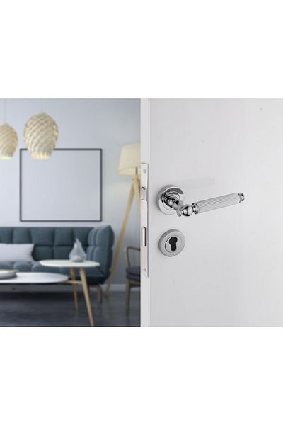 KOLDOOR Dynasty Striped Chrome Bathroom WC Door Handle with Rosette 1 Set