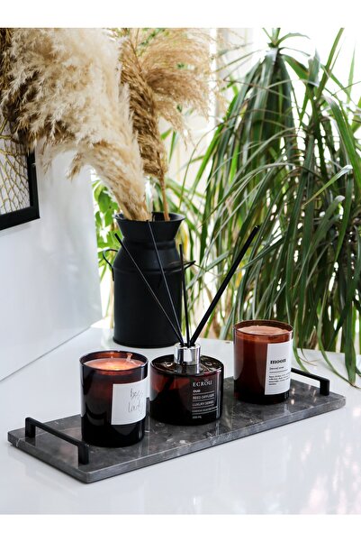 Gemboss Siyah Mermer Dekor Sunumluk, Altlık Dekoratif Nişan Söz Tepsisi 40x15...