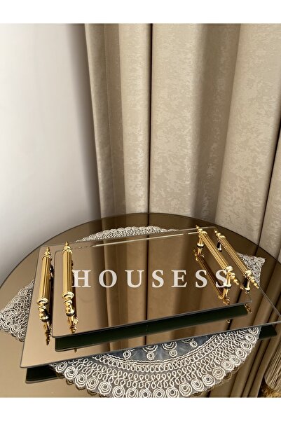 Housess Set of 2 Promise Engagement Henna Tray Gold Decorative Rectangular Pr...