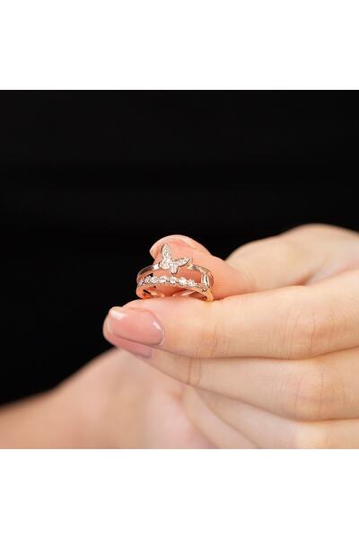 Tesbihane Beyaz Zirkon Taşlı Kelebek Detaylı Silver Renk Free Size 925 Ayar G...