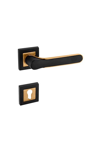 KOLDOOR Zirve Black Gold Square Rosette Yale Door Handle Right Press One Direction