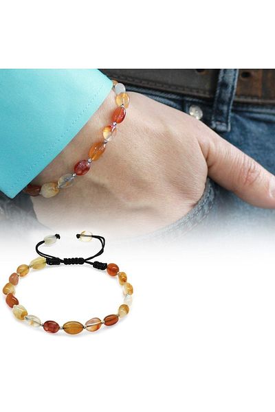 Tesbihane Men's Bracelet - Macrame Braided, Natural Cut, Agate Natural Stone