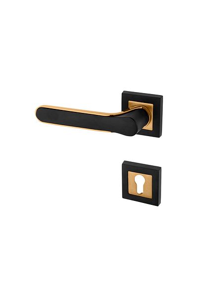 KOLDOOR Zirve Black Gold Square Rosette Yale Door Handle Left Press One Way