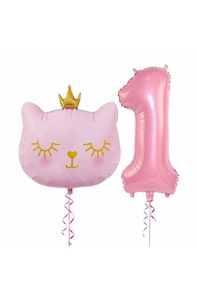 DÜVENCİ TİCARET Pink Cute Cat Mini Party Balloon Set