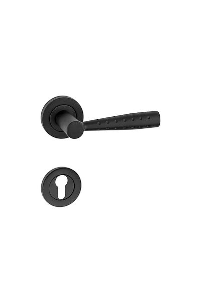 KOLDOOR Black Matte Hammer - Steel Yale Door with Rosette, Left Push One Way