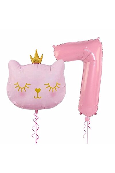 DÜVENCİ TİCARET Cute Cat Pink Balloon Set