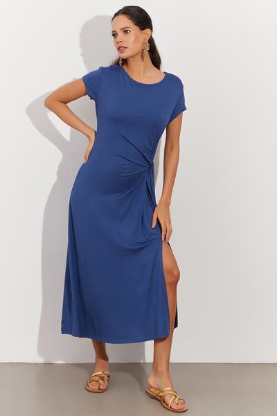 Cool & Sexy Dámské indigové maxi šaty s bočním rozparkem MP2042