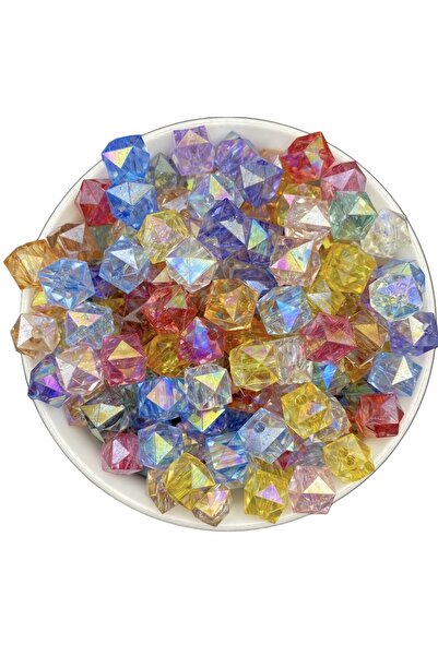 Hedef Bijuteri 100gr 14mm Janjanlı Karışık Renk Küp, Kübik Akrilik Boncuk,tak...