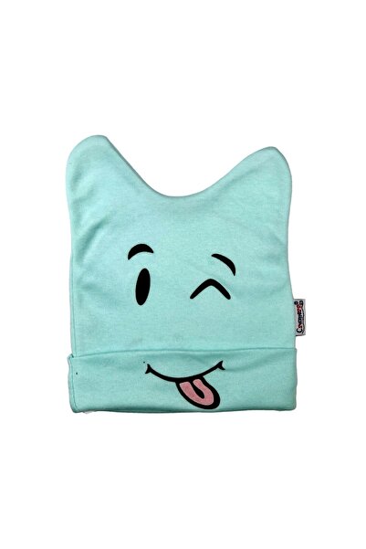 Pamuklu Penye Interlok Muzip Surat Baskılı Kulaklı Bebek Bere (çift Katlı Ön Bant)